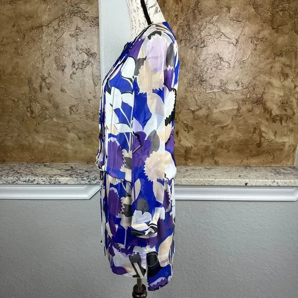 Diane Von Furstenberg 100% Silk Dress Long Sleeve Hi-Lo Floral Summer Dress Sz 6 - Picture 3 of 15